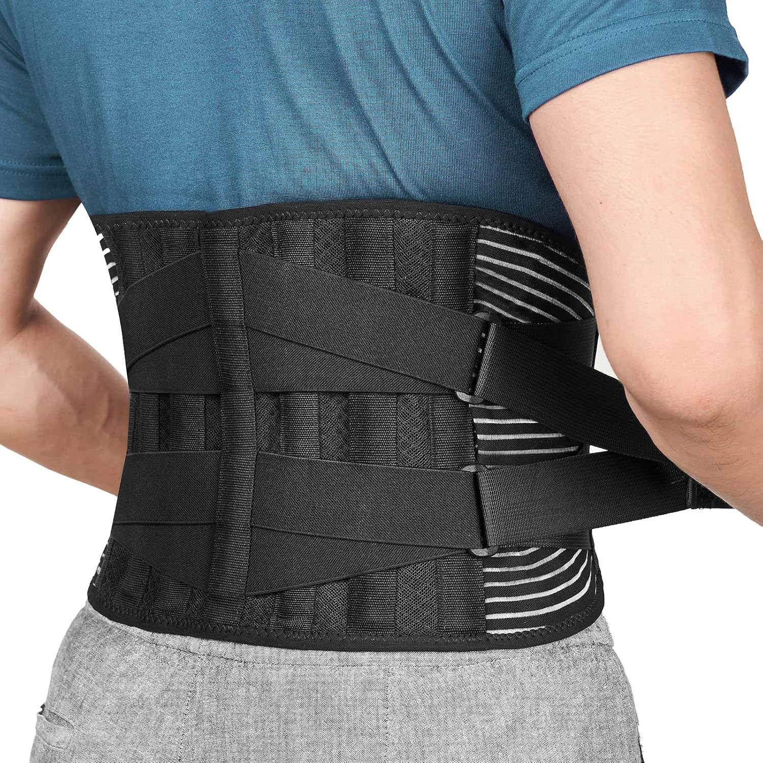Adjustable Back Support Belt with 6 Stays Breathable Lumbar Waist Brace Size L