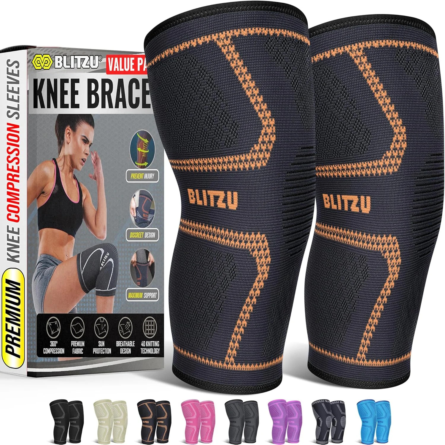 Knee Brace Men&Women,Knee Compression Sleeve Support Wrap Tendonitis S Size x 2