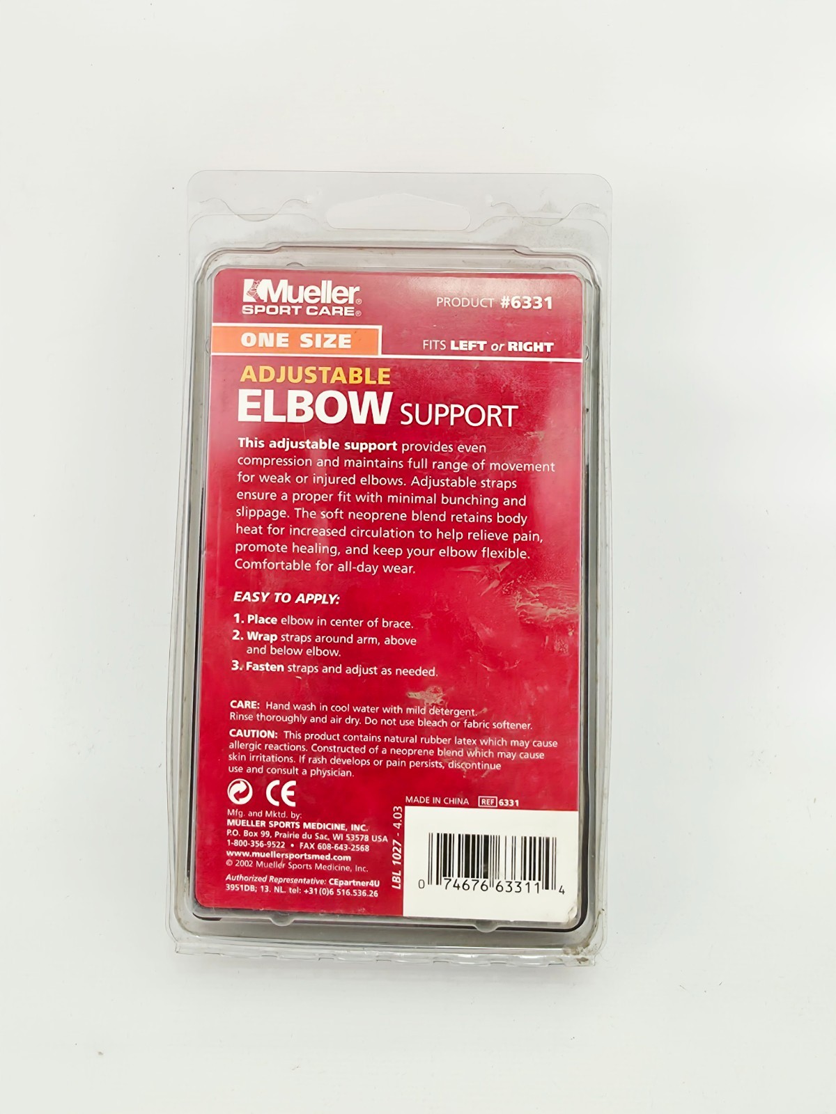 Mueller Elastic Elbow Support One Size 6331 Moderate Breathable Adjustable 1ct