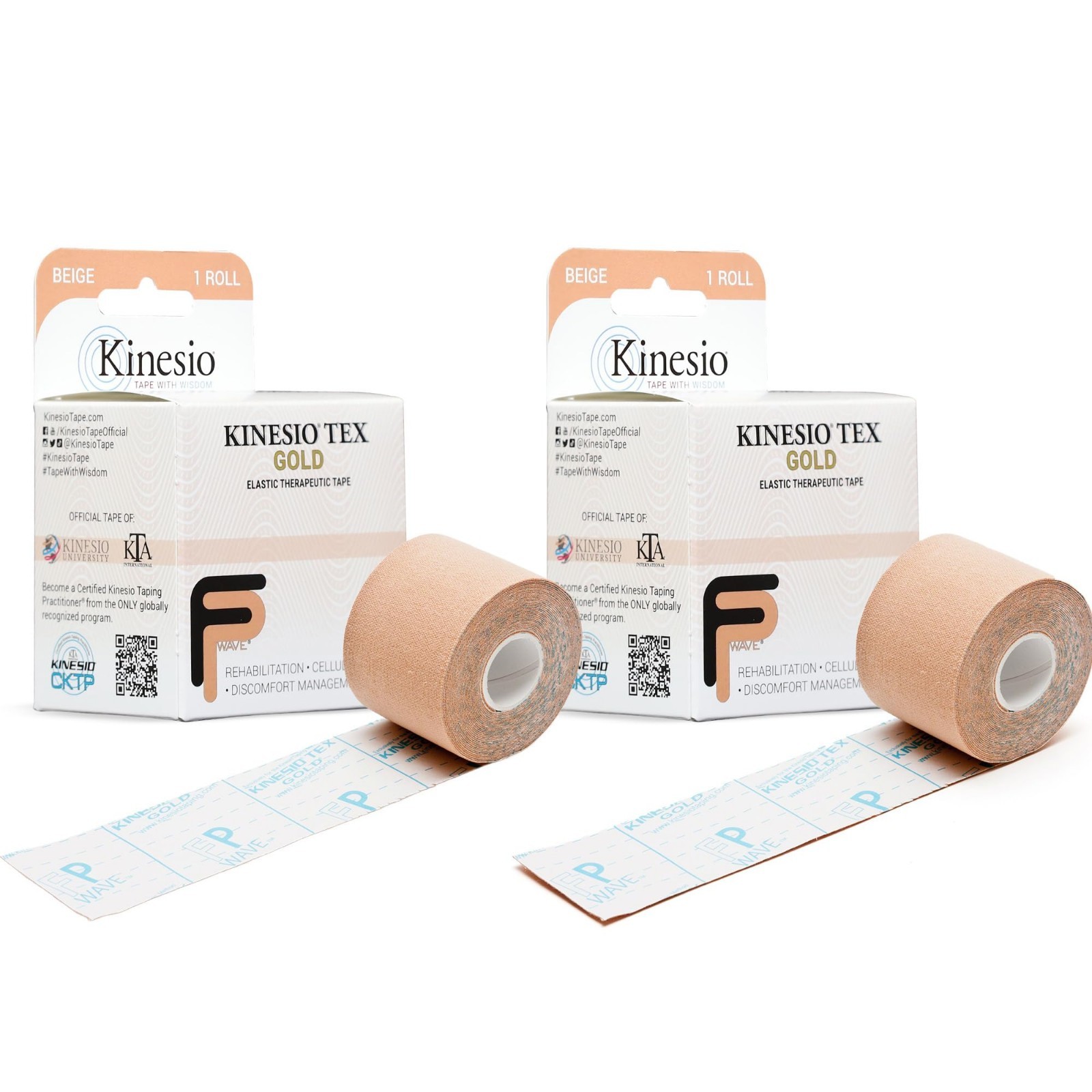 Elastic Therapeutic Athletic Tape – Kinesiology Taping, Beige, 2″ x 16.4 ft, 2 P