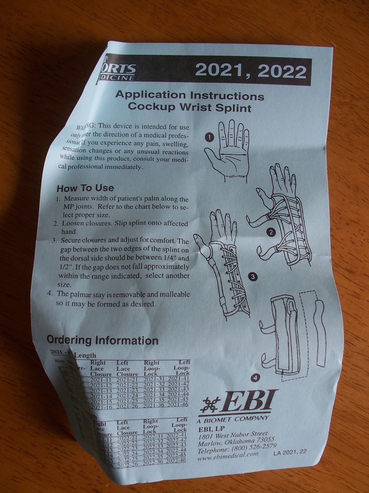 EBI Sports Medicine, Cock Up, 6″ Wrist Splint, X-Large Left, 202126L, New in Pkg