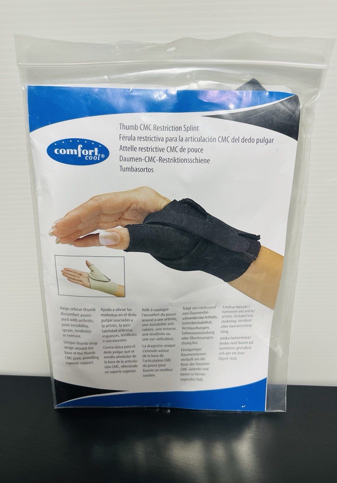 Comfort Cool Thumb CMC Restriction Splint, Medium+, Left, Black NC79573 New