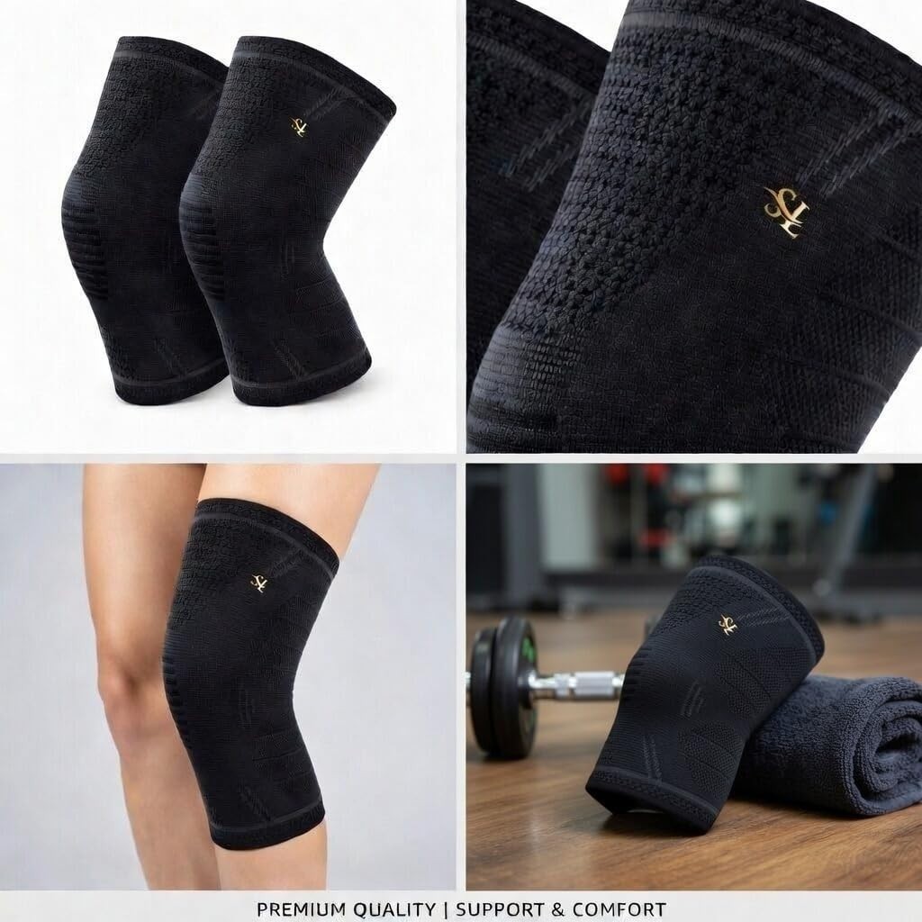 2 Pack Knee Brace Compression Sleeves for Women & Men (Black – X-Large)