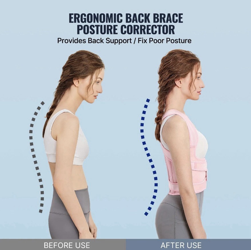 Pink Adjustable Ergonomic Posture Corrector Back Brace Size L Breathable Support