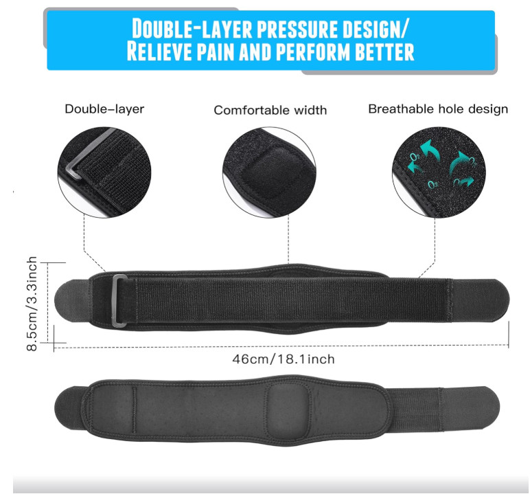 Tennis Elbow Brace Strap Forearm Support Band for Tendonitis Golfer Elbow Black