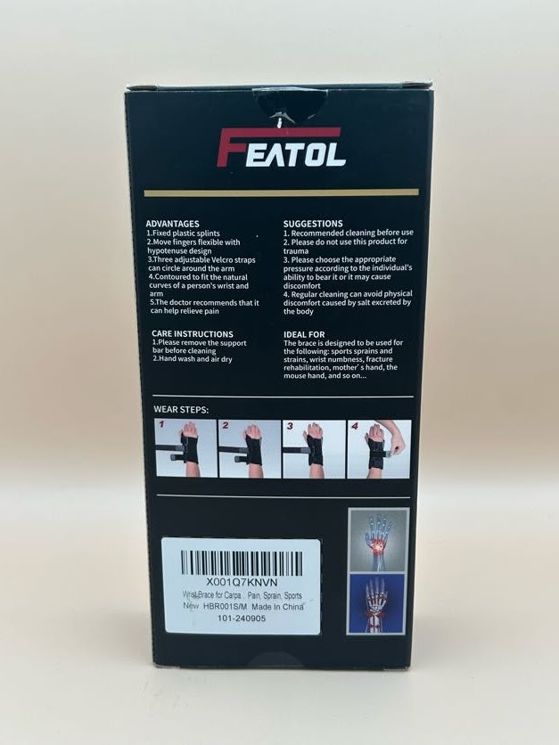 NEW! NIB FEATOL wrist brace S/M Small Medium Right Hand Carpal Tunnel Syndrom