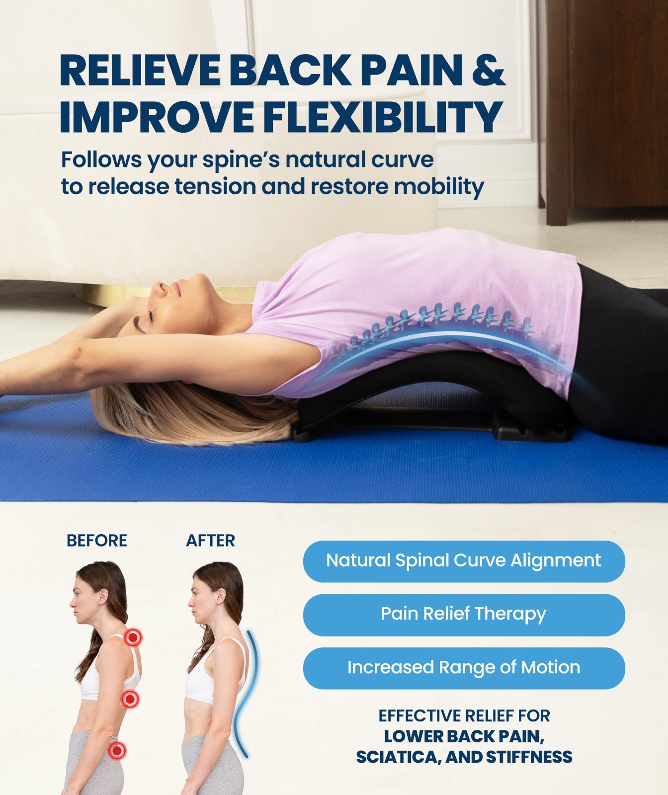 Adjustable Lumbar Support Board – Back Stretcher for Lower Pain Relief & Posture
