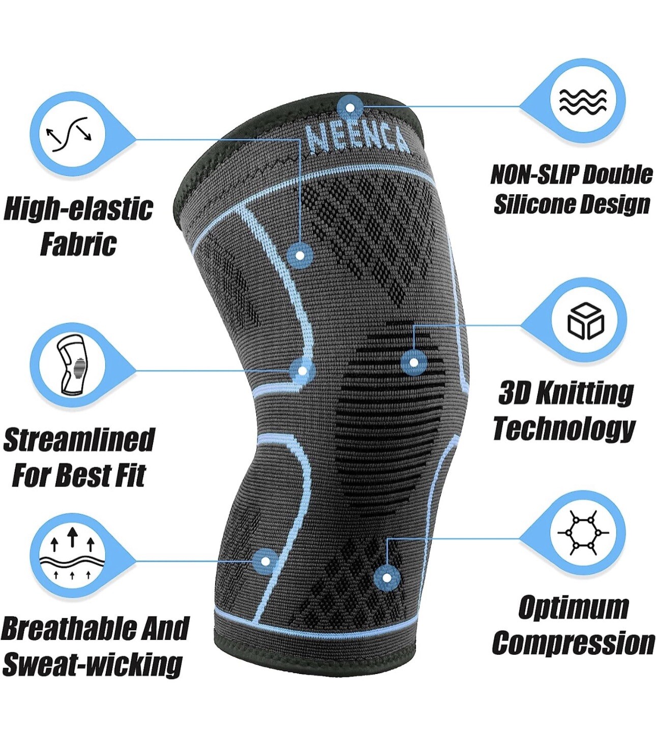 NEENCA 2 Pk Knee Brace, Knee Compression Sleeve Support for Knee Pain Running XL