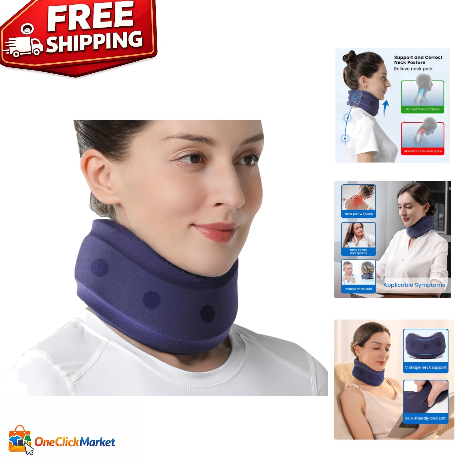 Soft and Lightweight Neck Brace for Pain Relief – Ideal for Sleep & Travel, Blue