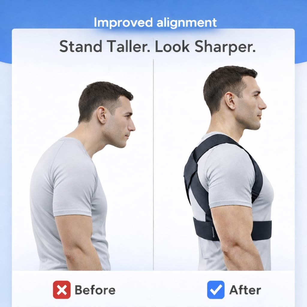 Posture Corrector for Men – Lightweight Upper Back Brace M:31”-36”, Black