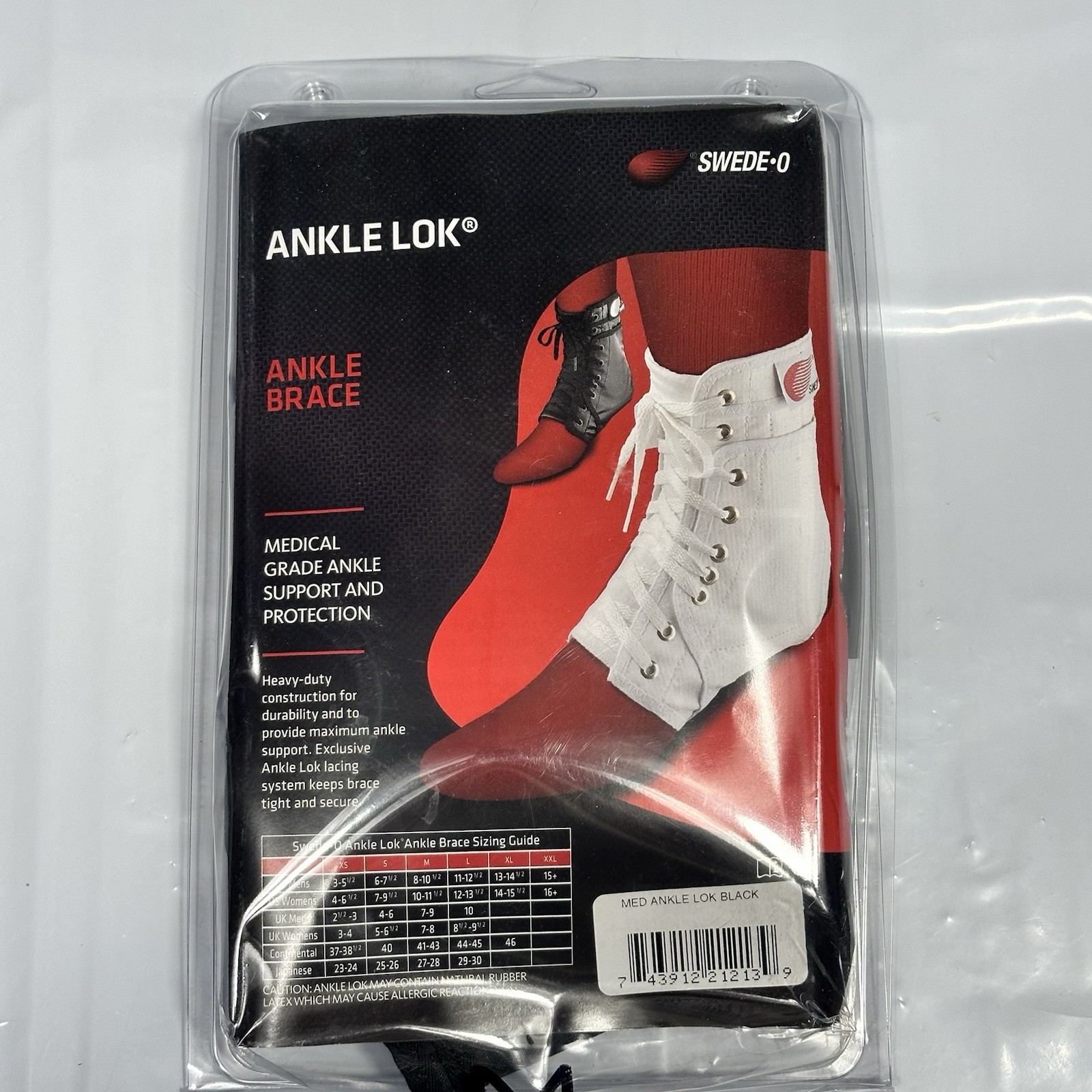 Swede-O Easy Lok Adjustable Ankle Brace Medium Black Support Protection