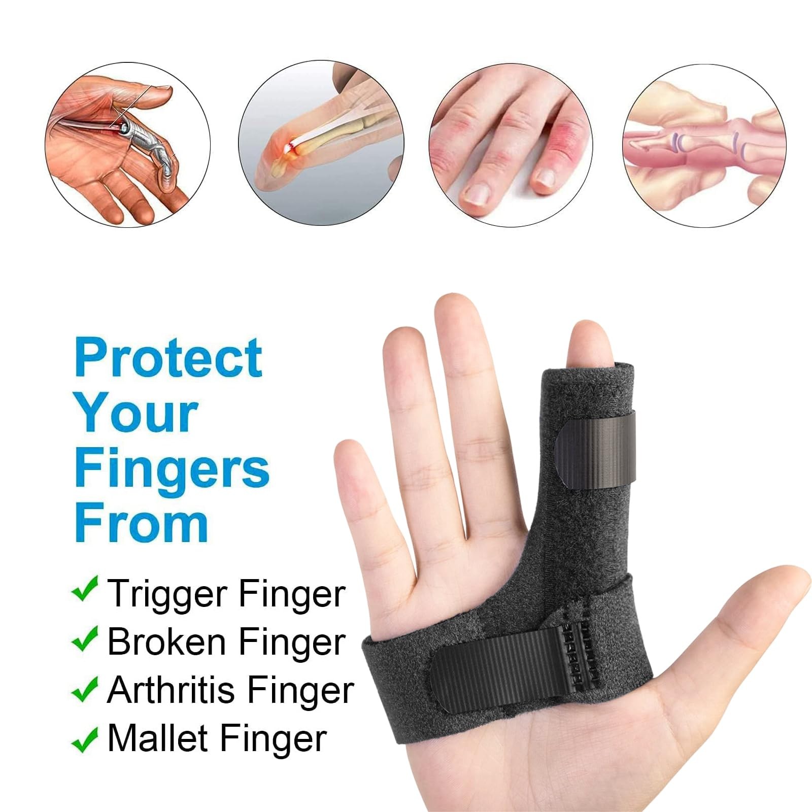 Sumifun Finger Brace, Trigger Splint for 1 Count (Pack of 1), Black