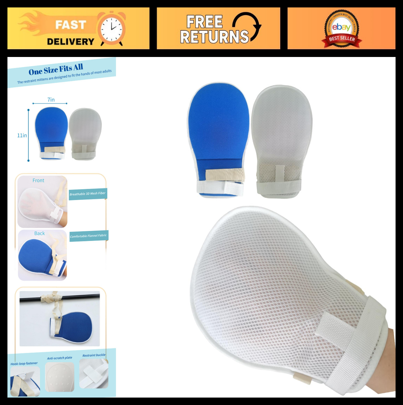2 Pack Breathable Anti-Scratch Mitts for Elderly, Dementia Restraint Gloves, Saf