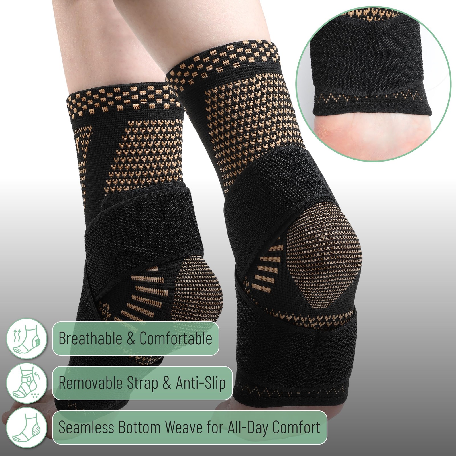 DR JK- Ankle Brace for Women and Men, Large, 1 Pair, Copper and Black, Adjust