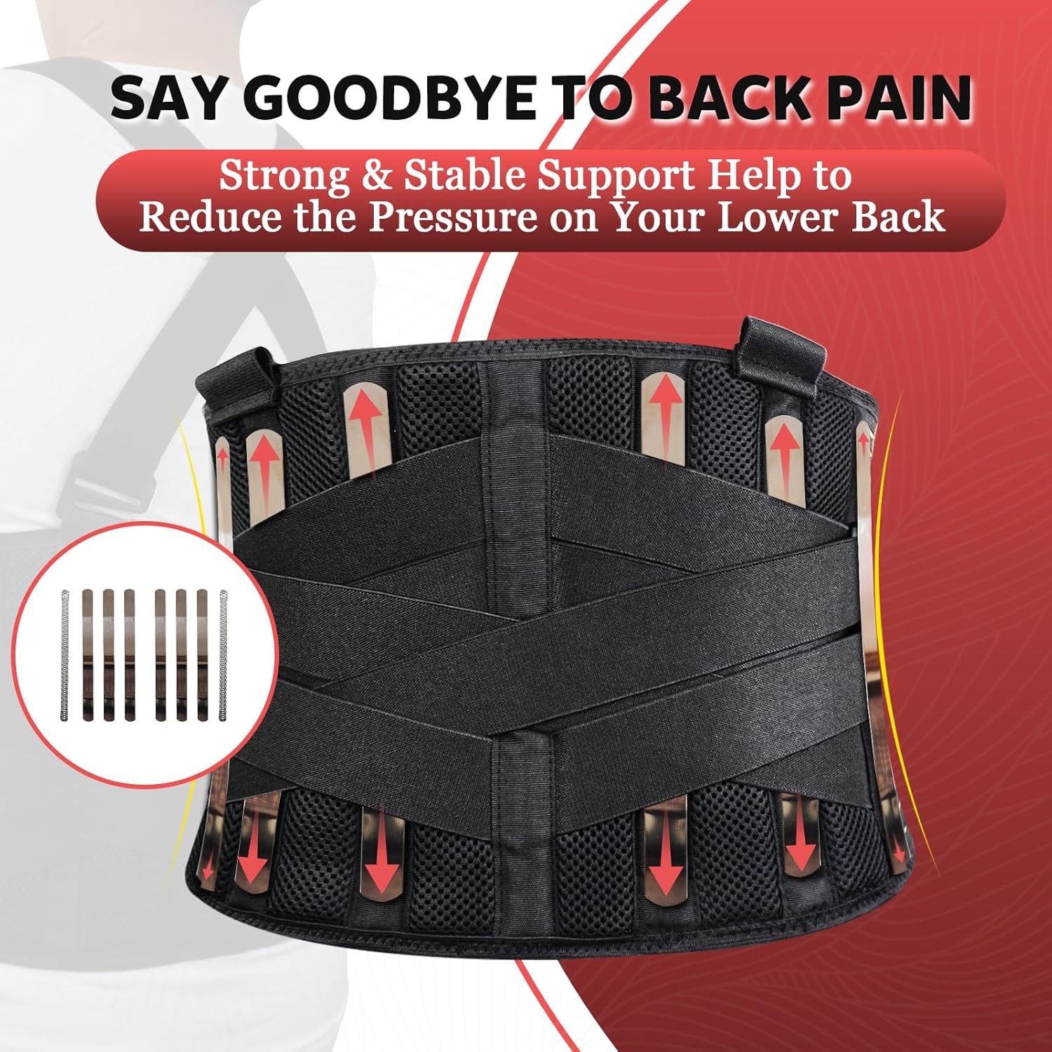 Work back support belt with 2 removable suspenders; posture protector for movers