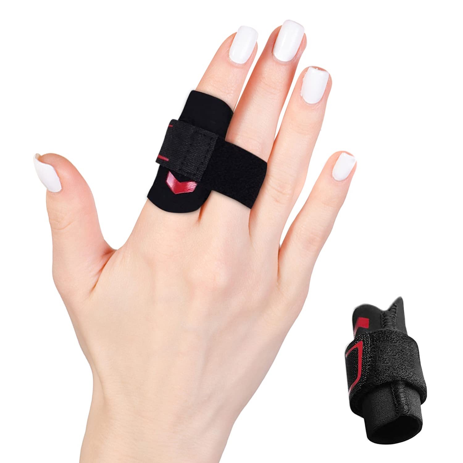 Neoprene Finger Splint Wraps Adjustable Brace M, Red & Black