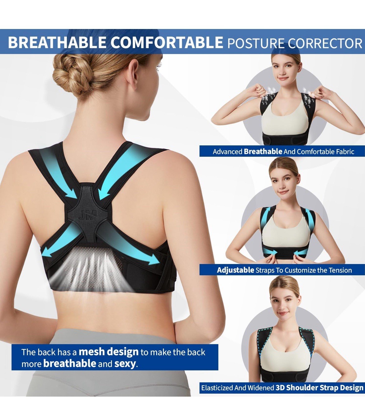 JMPose Posture Corrector Adjustable Upper Back Brace Women Small
