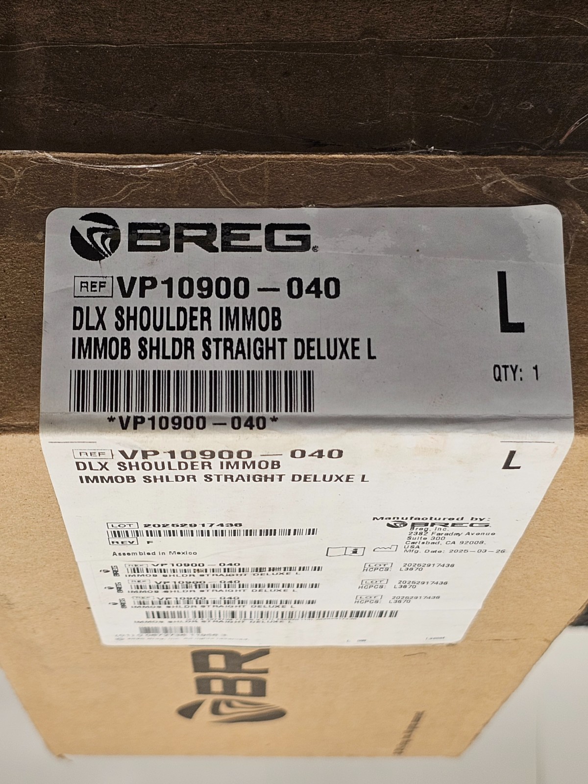 Breg VP10900-040 Straight Shoulder Immobilizer Deluxe Straight Size L Black