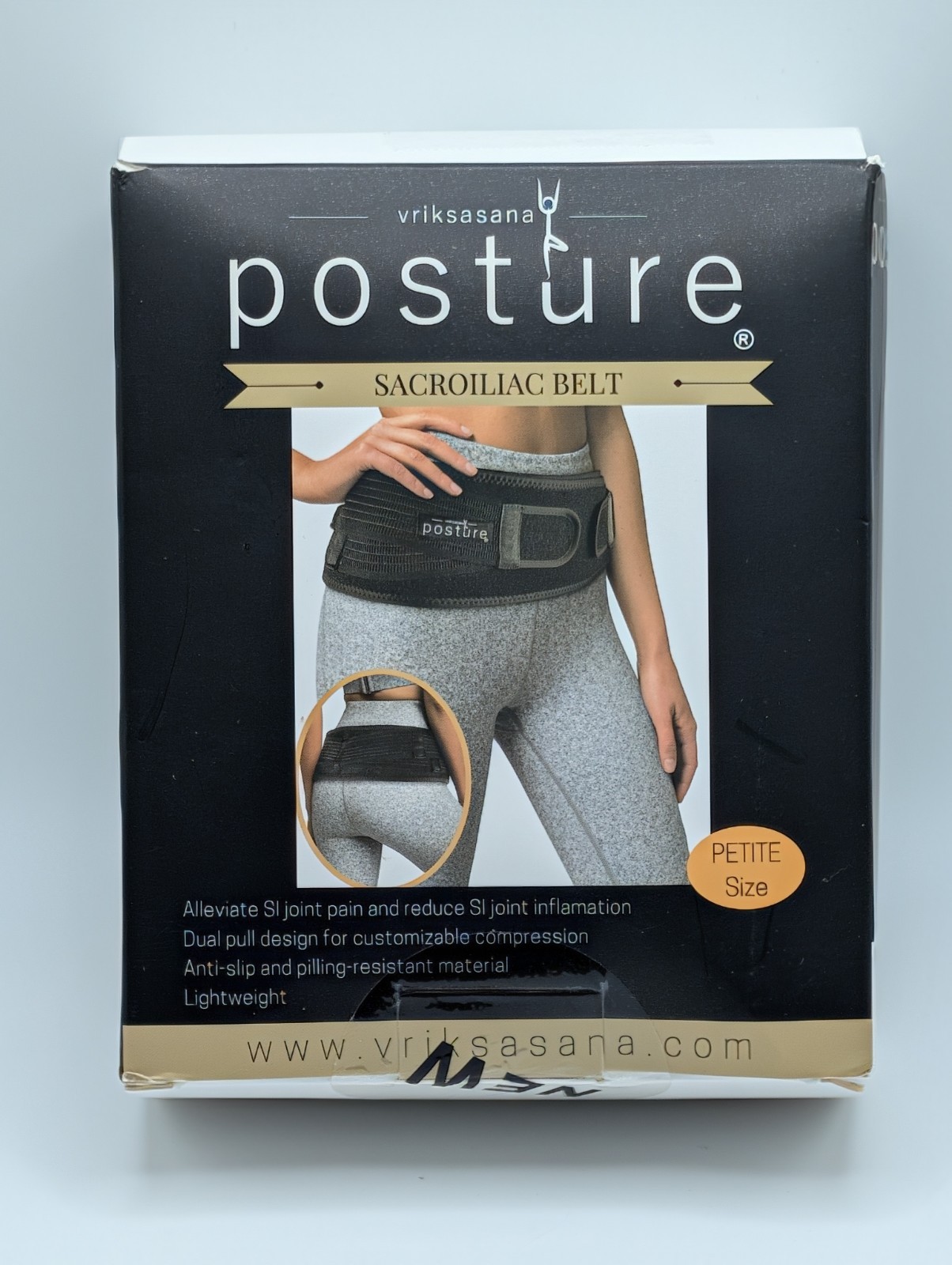 Vriksasana Posture Sacroiliac Hip Belt | Petite Black, 26in – 31in