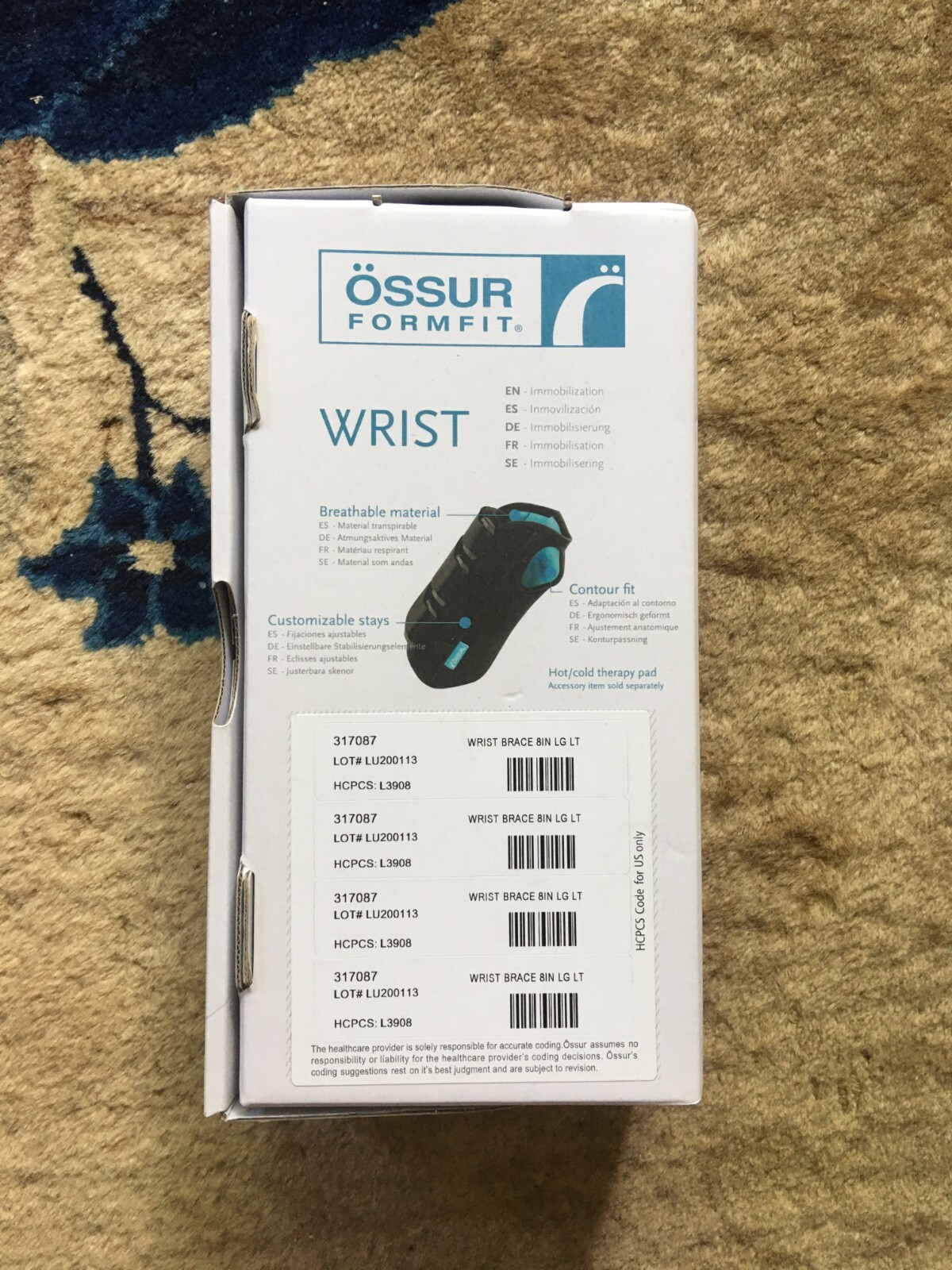 Ossur Formfit Wrist Brace for Treatment of Tendonitis Carpel Tunnel Injuries 8in