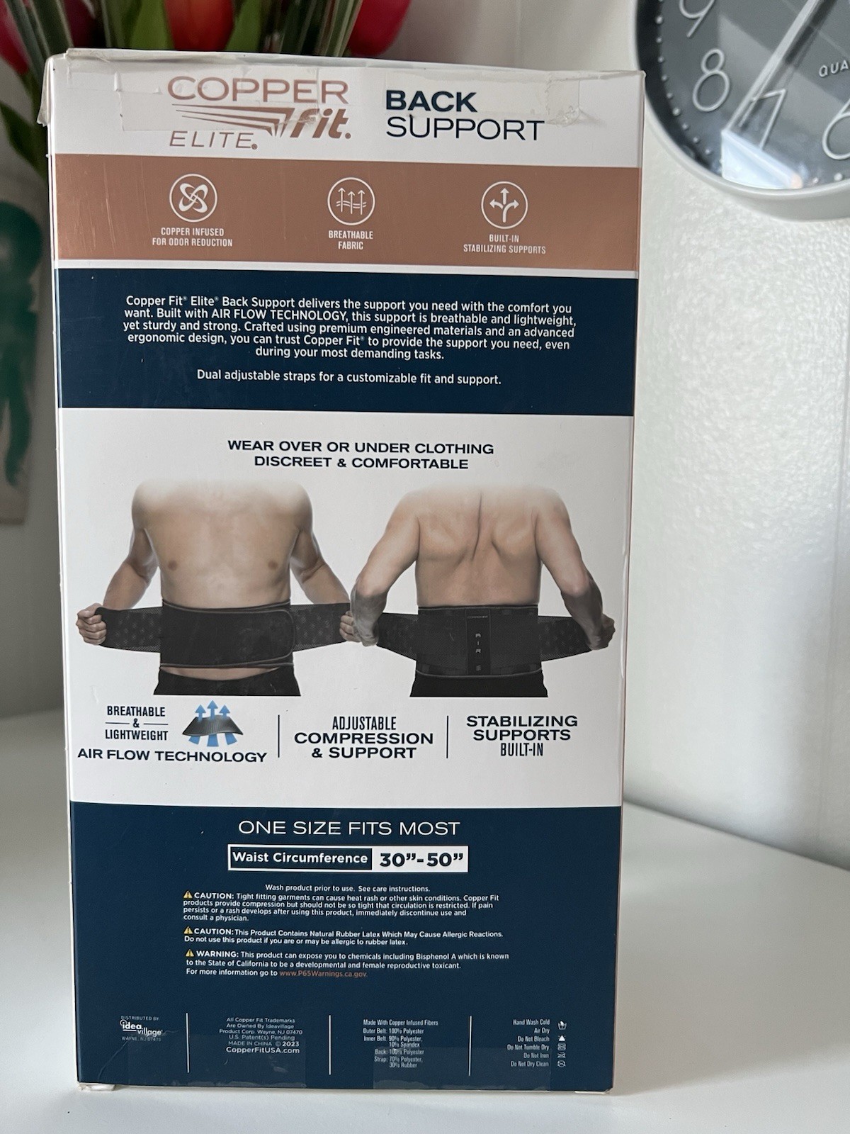 Elite Copper Fit Air Back Support Brace with Adjustable Airflow Open Box