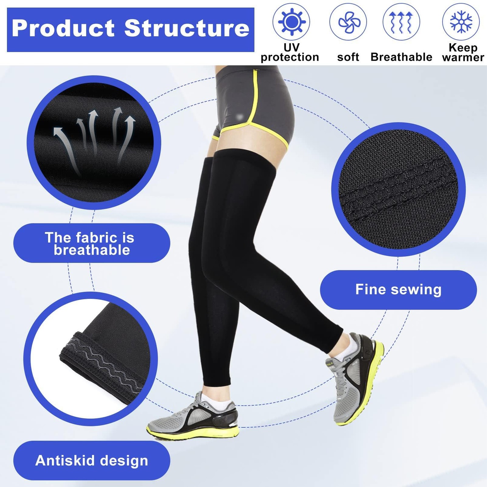 2 Pairs Leg Sleeves,Full Leg Compression Sleeve,White&Black,L Size | UV Protecti