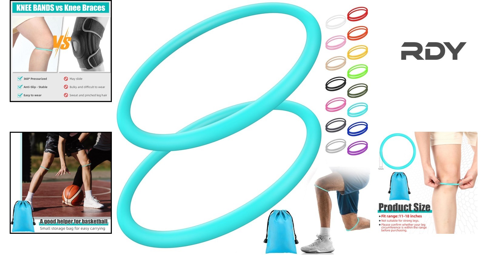 Light Blue Silicone Patella Knee Band – Active Support for Basketball & Running