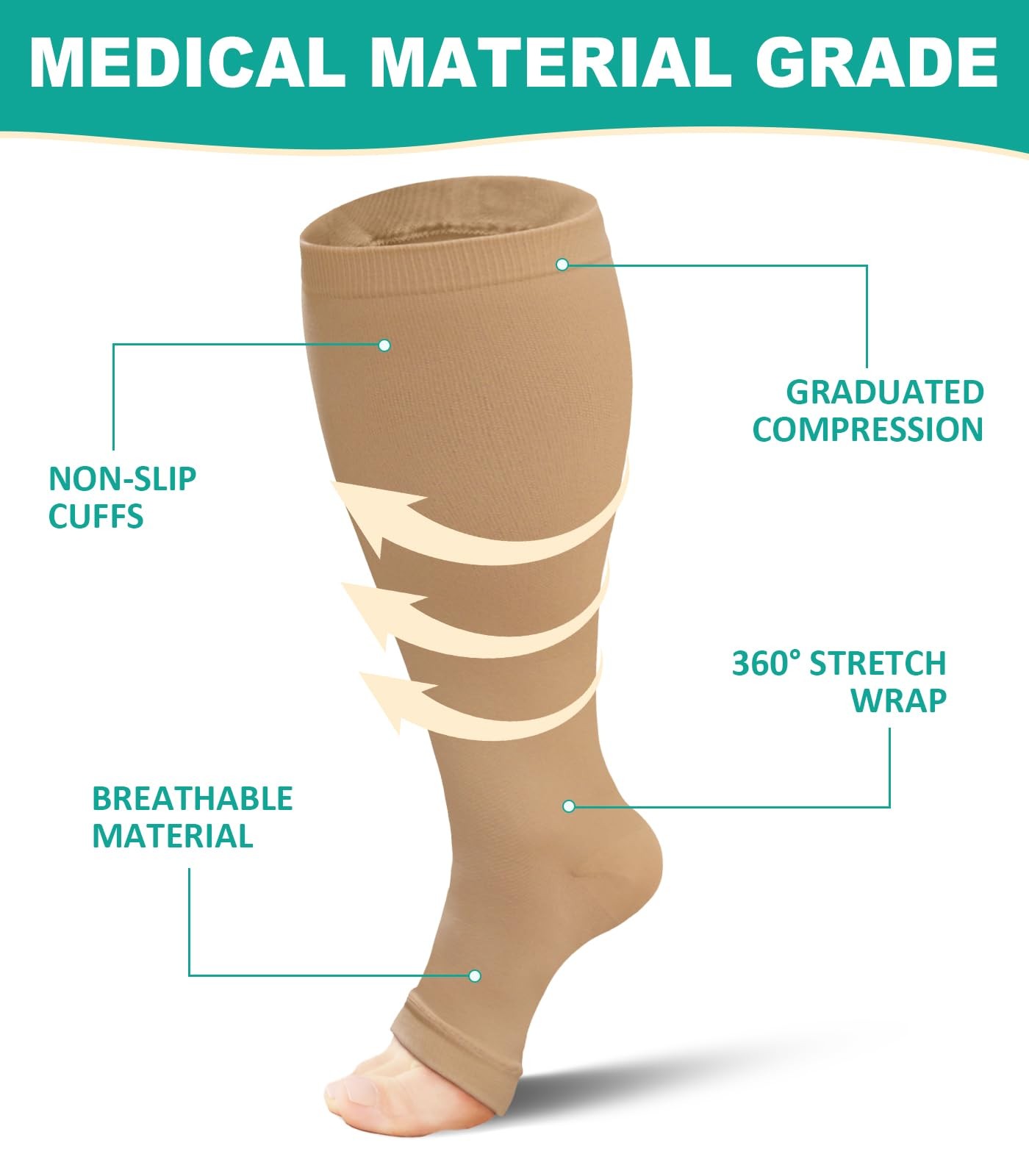BODALA Plus Size Compression Socks: 2 Pairs Wide Calf 6XL, Multi-2