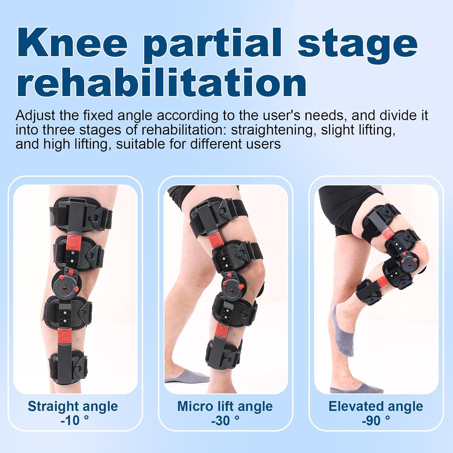 Hinged ROM Knee Brace with Side Stabilizers, Adjustable Post Op Knee Support Ort