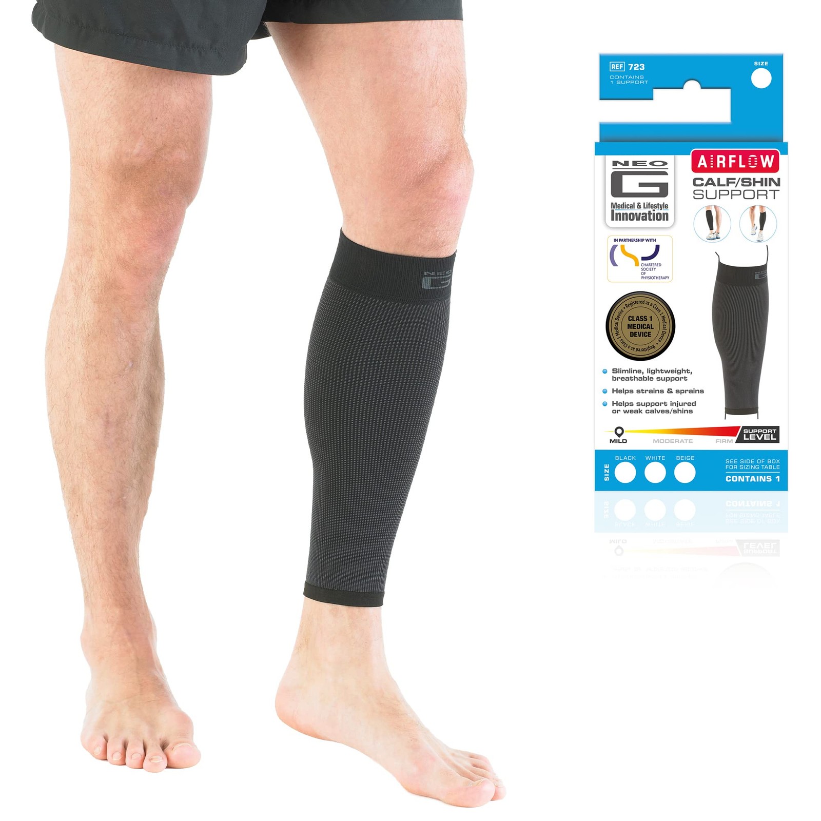 Neo-G Calf Compression Sleeve for Men and Women LARGE: 40 – 44 CM, Black