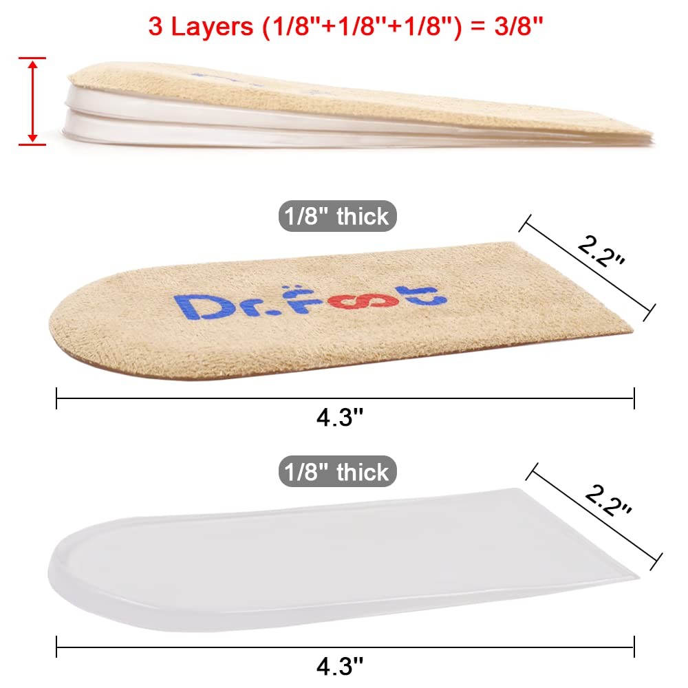 Adjustable Orthopedic Heel Lift Inserts, Leg Length Increase Insole, 3/4