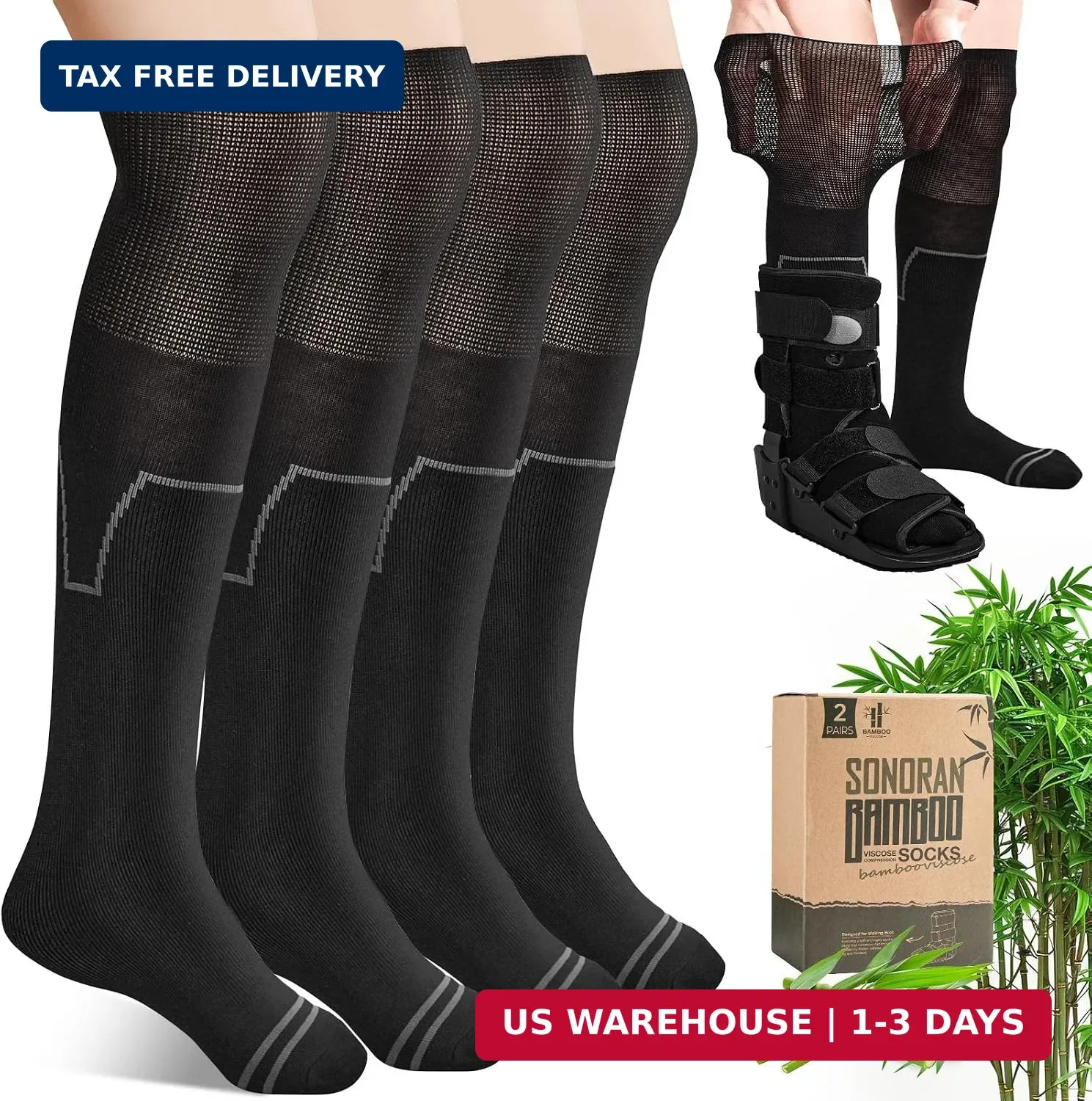 Walking Boot Socks Bamboo Viscose (2 Pairs) Lightweight Replacement Sock Liner f