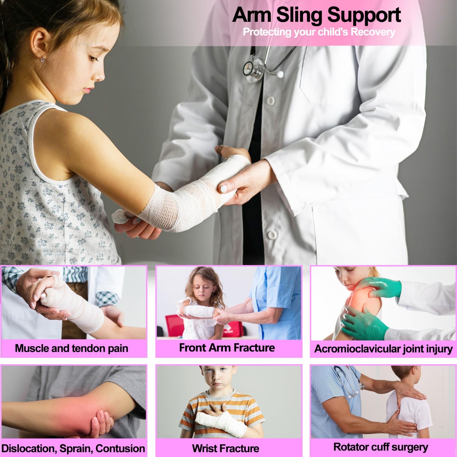 Kids Adjustable Arm Sling – Breathable Mesh Shoulder Immobilizer for Elbow & Wri