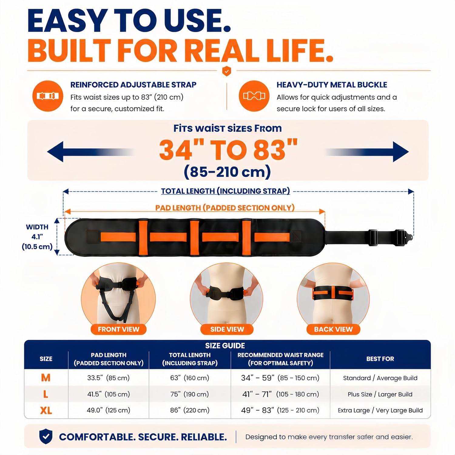 Gait Belt, Upgraded with Metal Buckle & Detachable Leg Straps, 7 Reinforced H…