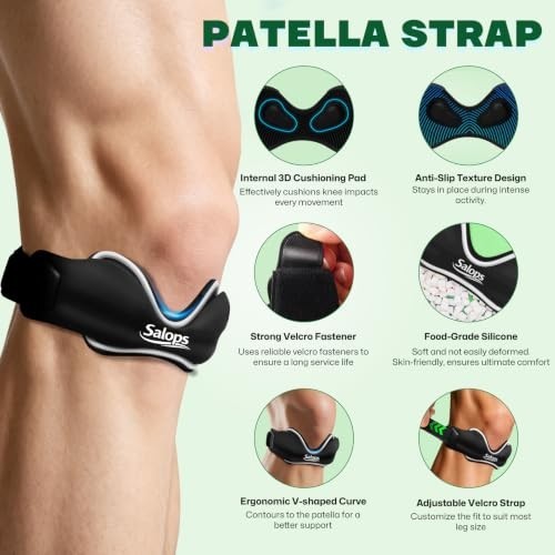 Patellar Tendon Support Strap, Adjustable Non-Slip Knee Brace for Pain
