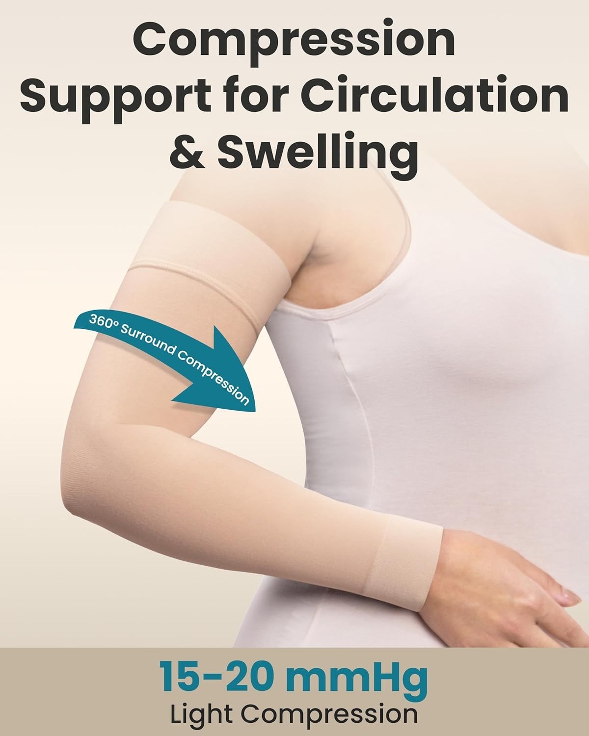 Comfort Fit Compression Arm Sleeves for Swelling Relief – Beige 15-20 mmHg