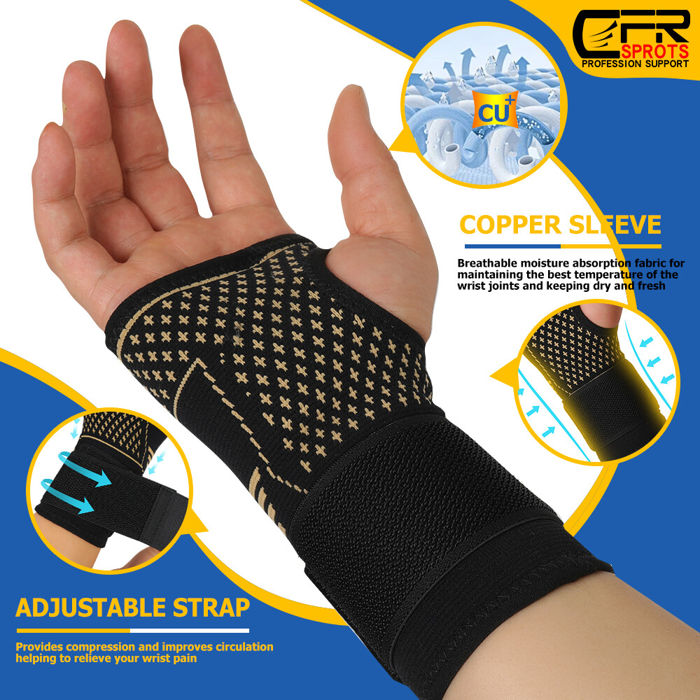 Copper Wrist Compression Glove Hand Support Pain Relief Joint Self Care Single