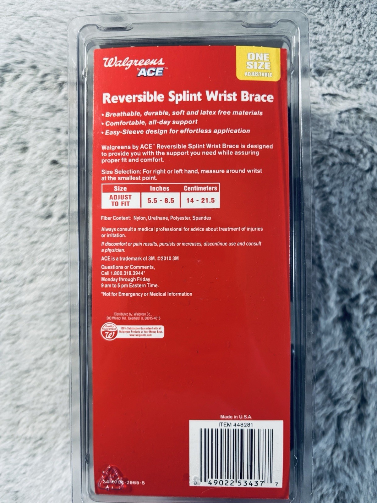 Reversible Adjustable Latex Free Wrist Brace Easy-Sleeve Black walgreens ACE