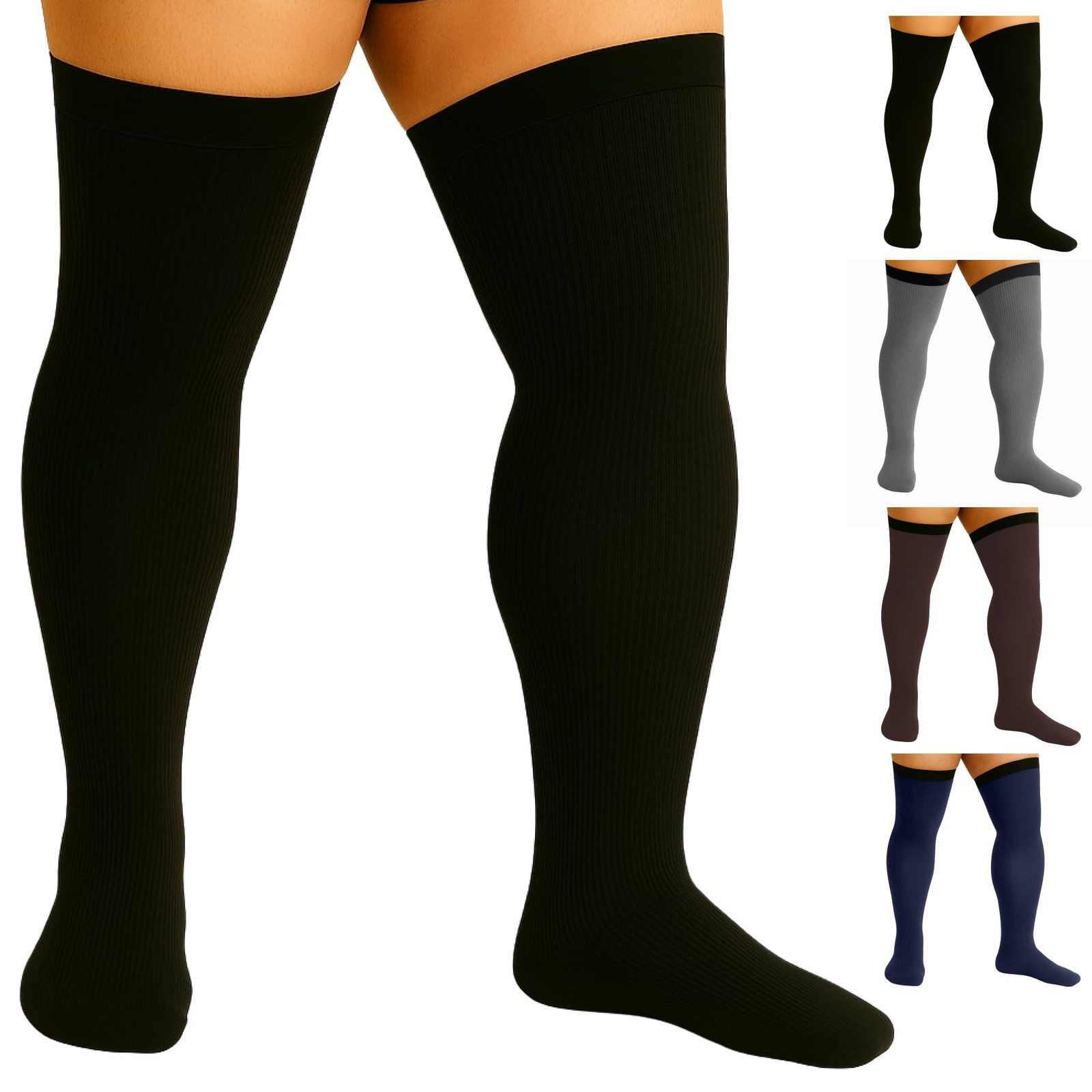 Men’s Plus Size Thigh High Compression Socks – Full Leg 20–30 X-Large, Black