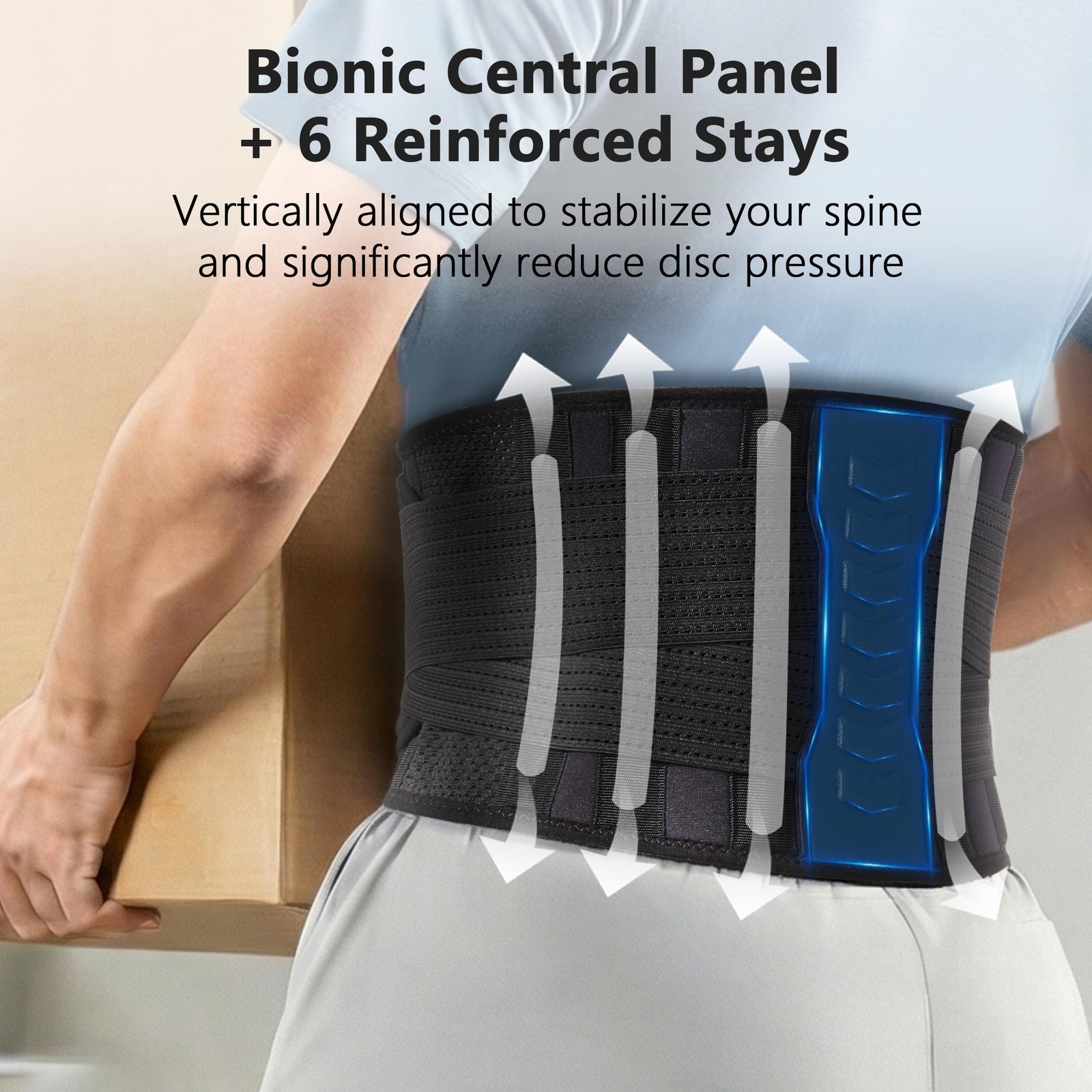 Copper-Infused Back Support Brace – Lightweight Lumbar Belt with 6 Supportive…