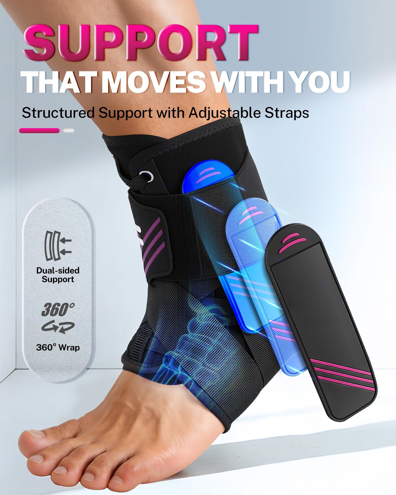 Fitomo 1.5mm Ultra Thin Ankle Brace for Women Men, Lightweight M, Black