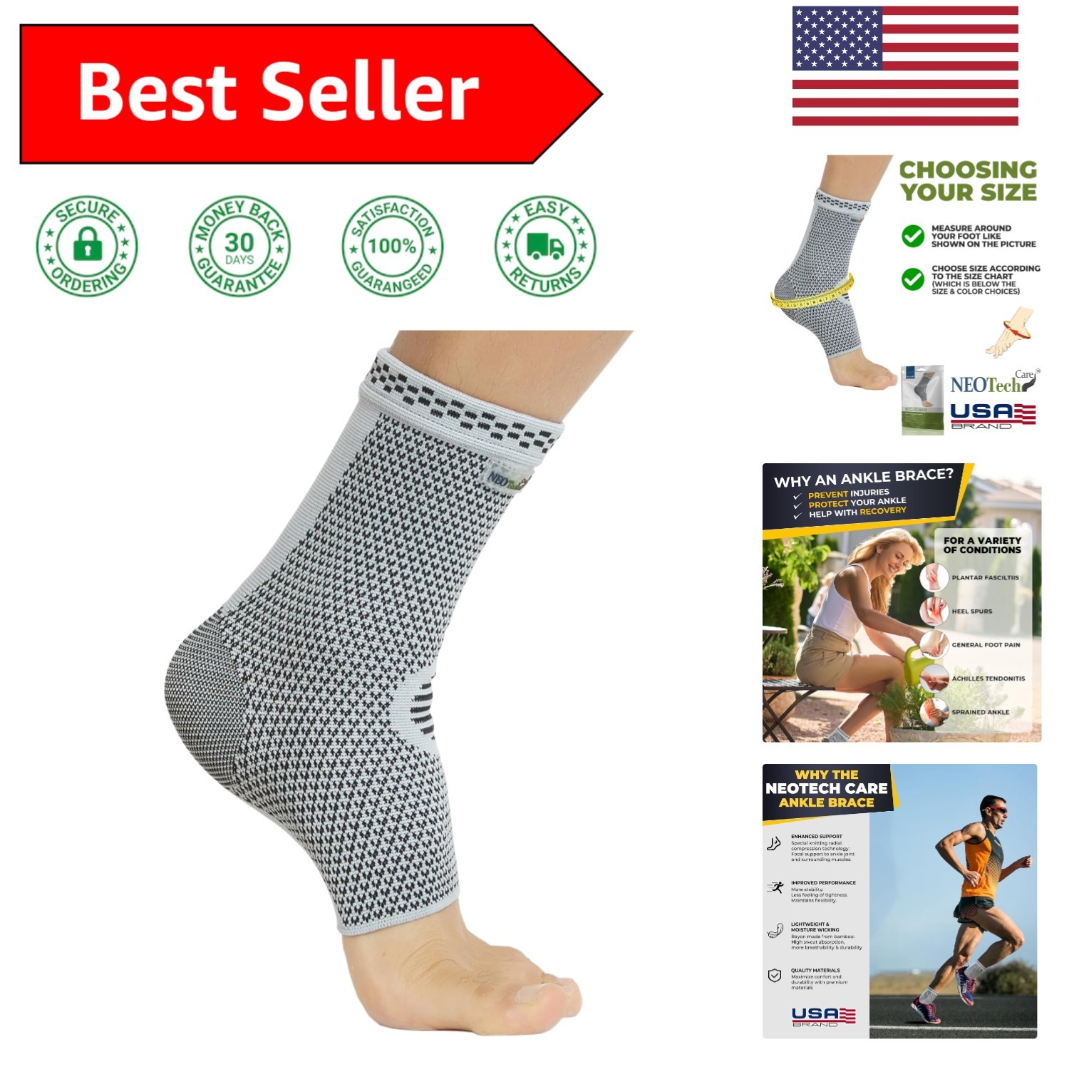 Versatile Gray Ankle Support Sleeve for Men & Women – X-Small, Right & Left Fit