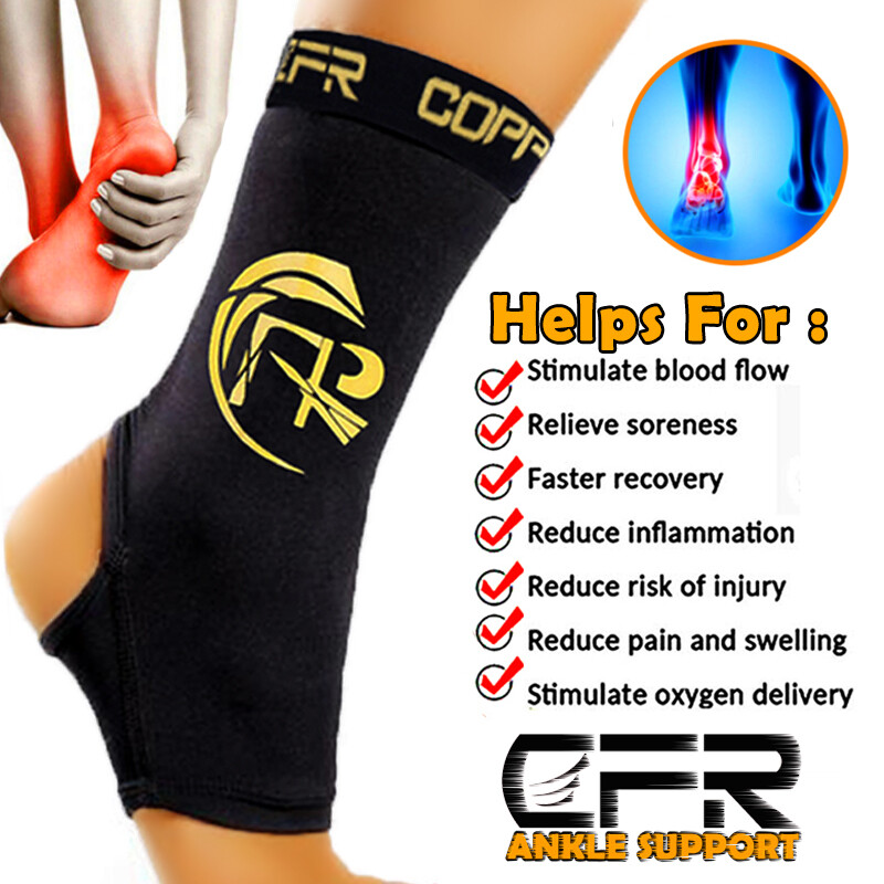 Copper Ankle Brace Support Compression Sleeve Foot Arthritis Fitness Pain Relief