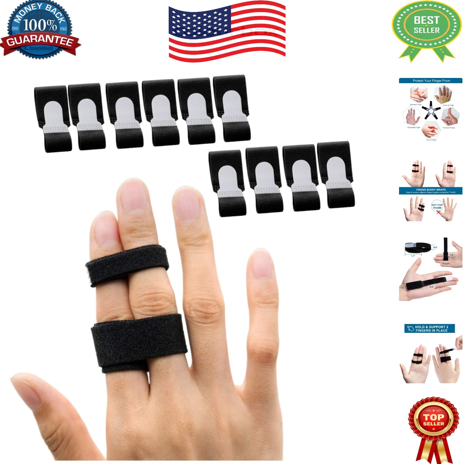 Washable Buddy Finger Wraps – 10 Pack for Injured, Swollen, or Sprained Fingers