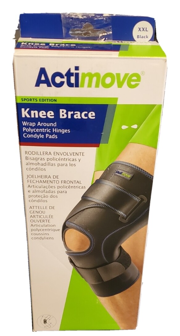 NEW Actimove Knee Brace Black XXL 2XL Wrap Around Polycentric Hinges Pads