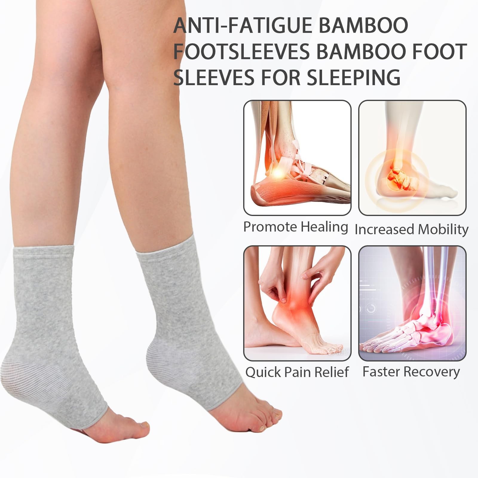 2 Pairs Bamboo Compression Socks, Soft Bamboo Foot Ankle Sleeves, Suitable fo…