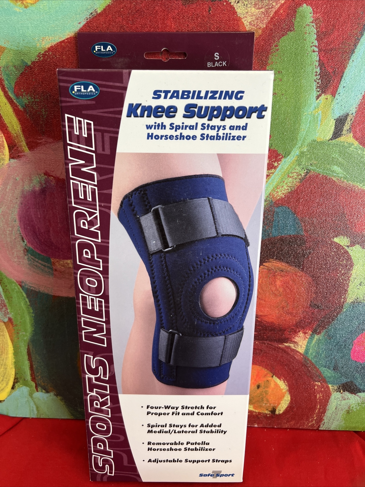 FLA Small Stabilizing Knee Support w/Spiral Stays & Horseshoe Stabilizer Blk NIB