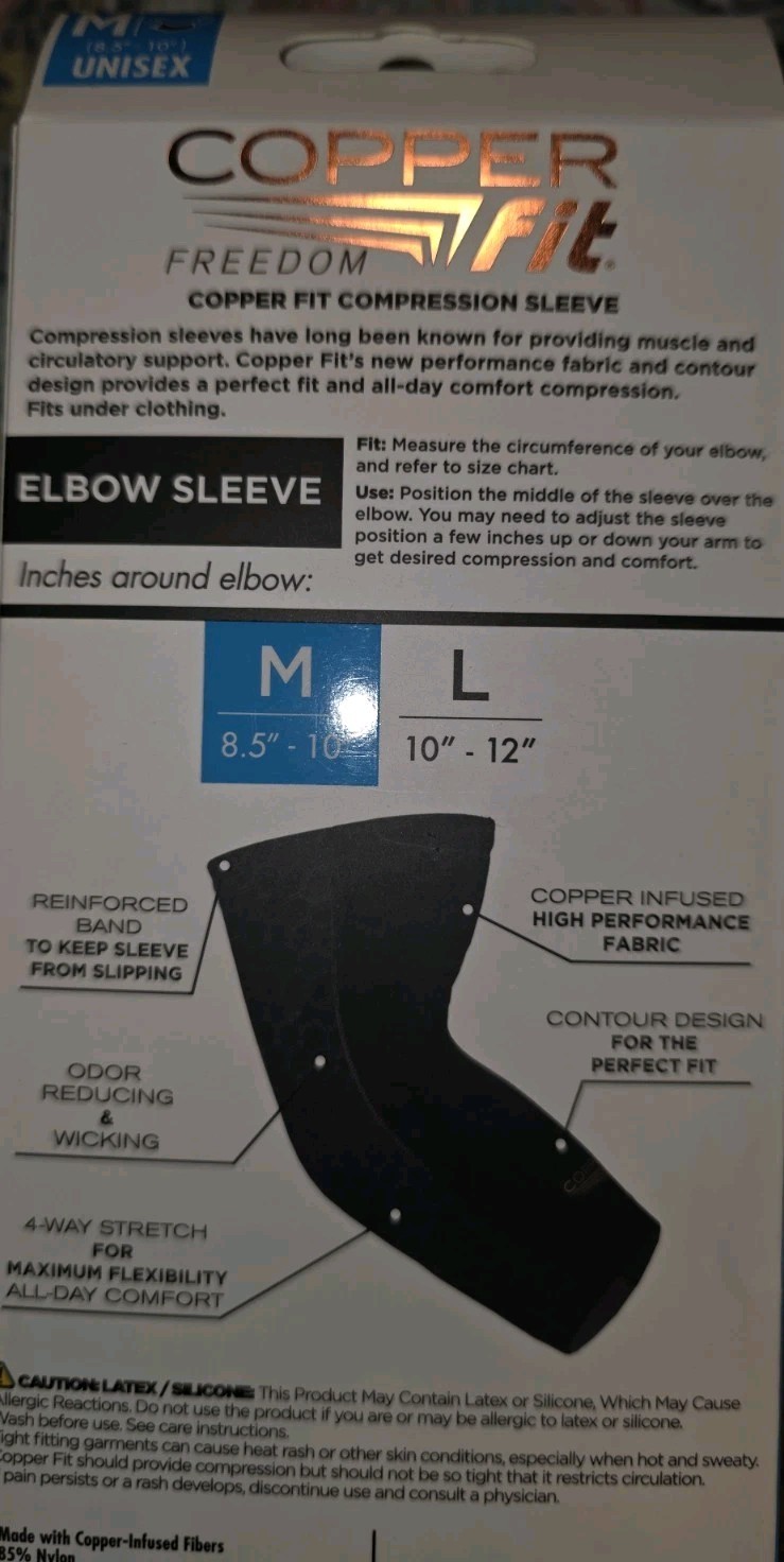 Copper Fit Freedom Compression Elbow Sleeve Medium 8.5-10in Support Brace NIB
