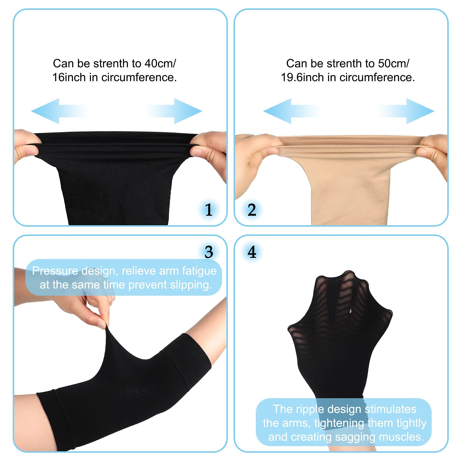 4 Pairs Slimming Arm Shaper and Thigh Slimmers Set, Elastic Compression Arm S