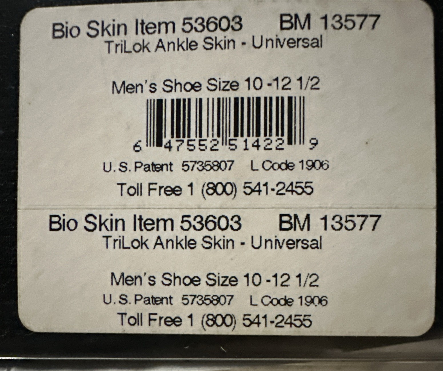 Bio Skin TriLok Foot & Ankle Control System Prevents/ Treats Sprains Size Large